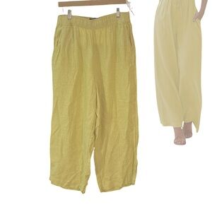 Tahari Relaxed Wide-Leg Linen Pants Laganlook Fabulous Yellow Color Pockets L